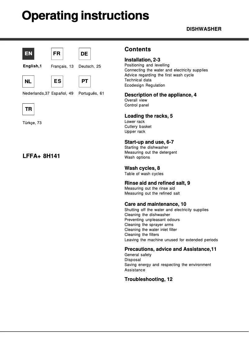 Page 1 of the manual User Manual Hotpoint Ariston LFFA+ 8H141 X EU