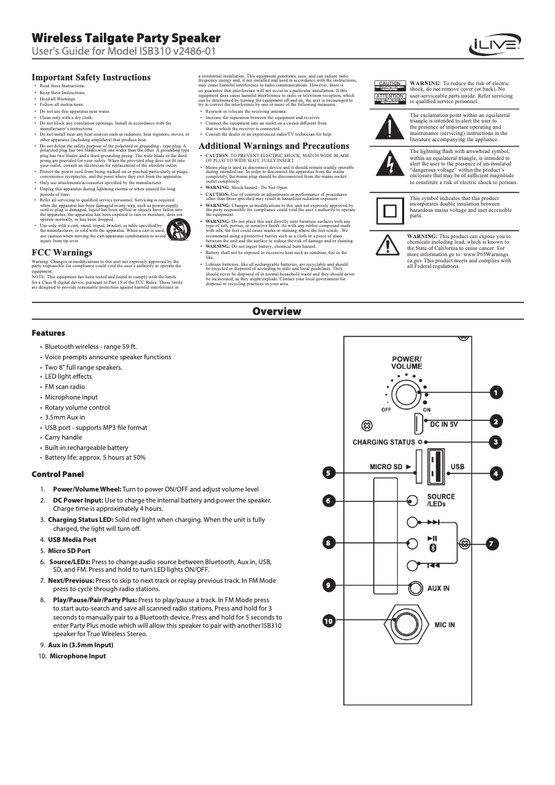 First page image of the manual for ISB310