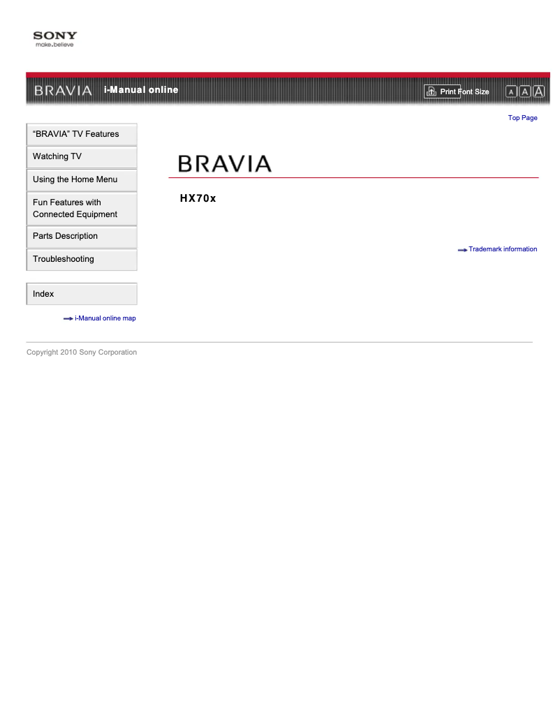 First page image of the manual for Bravia KDL-40HX701