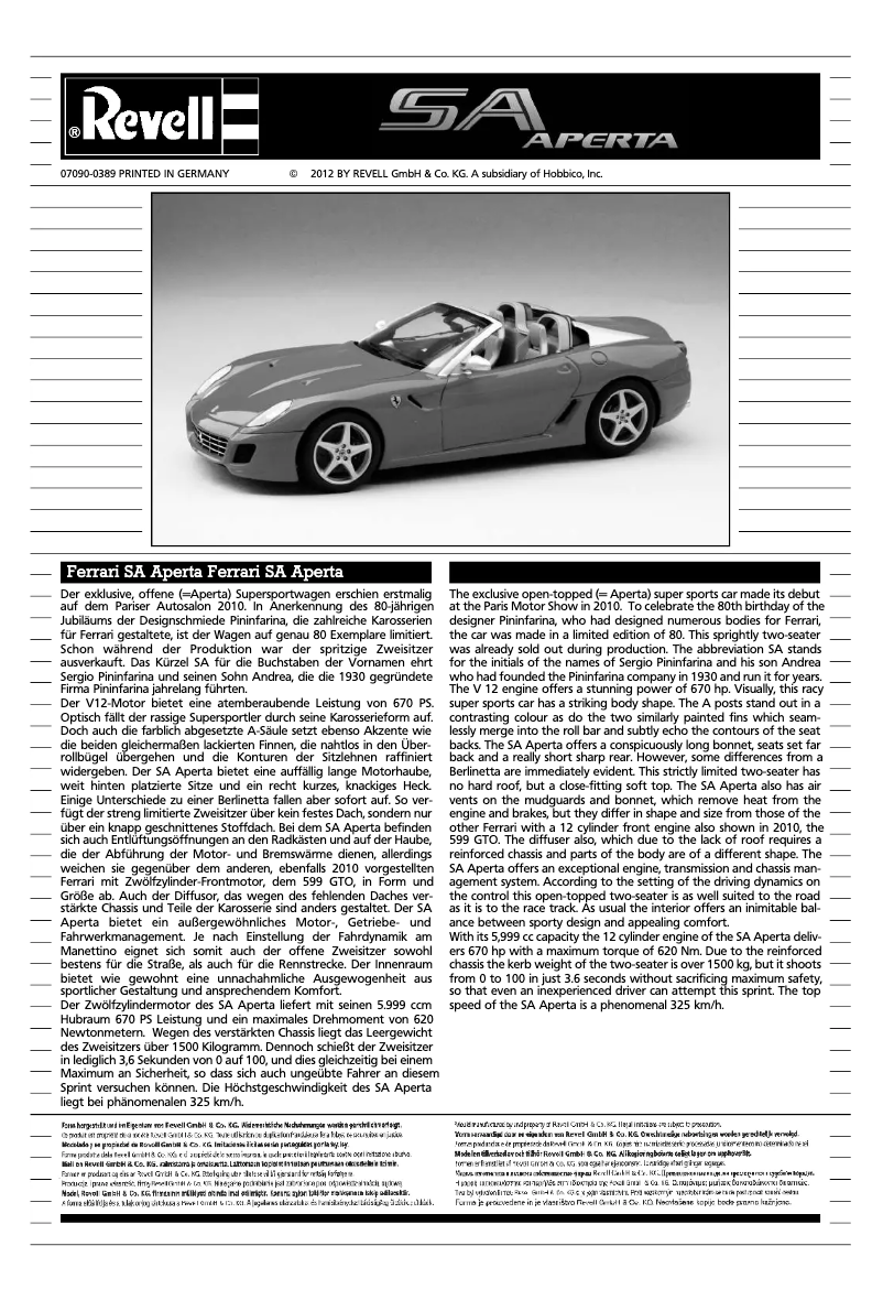 Page 1 of the manual User Manual Revell Ferrari SA Aperta