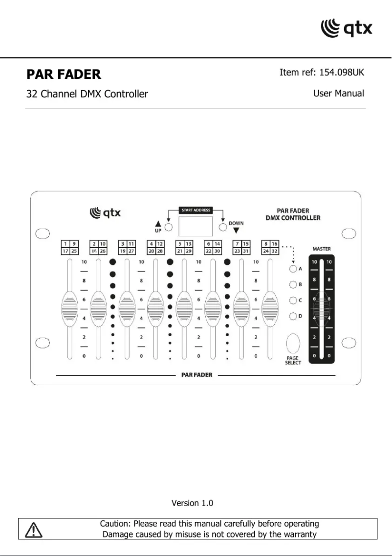Page 1 of the manual User Manual Qtx PAR FADER
