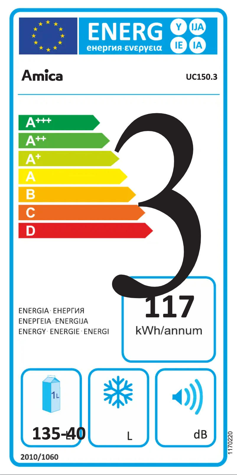 Page 1 of the manual Energy Label Amica UC150.3