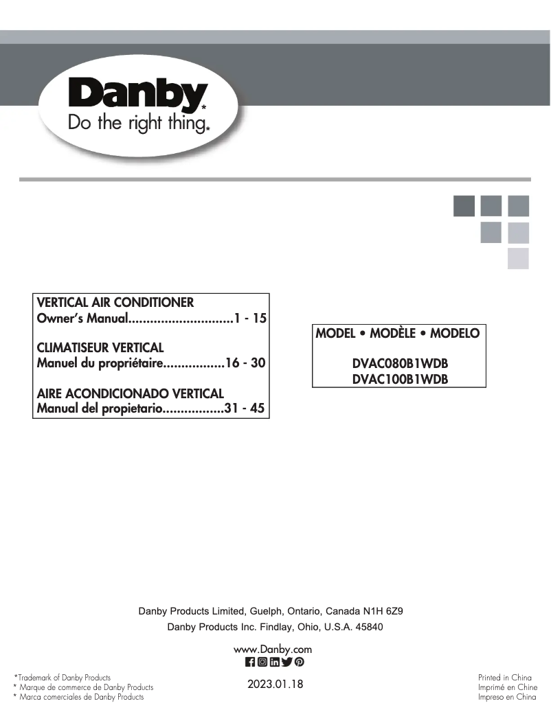 First page image of the manual for DVAC100B1WDB