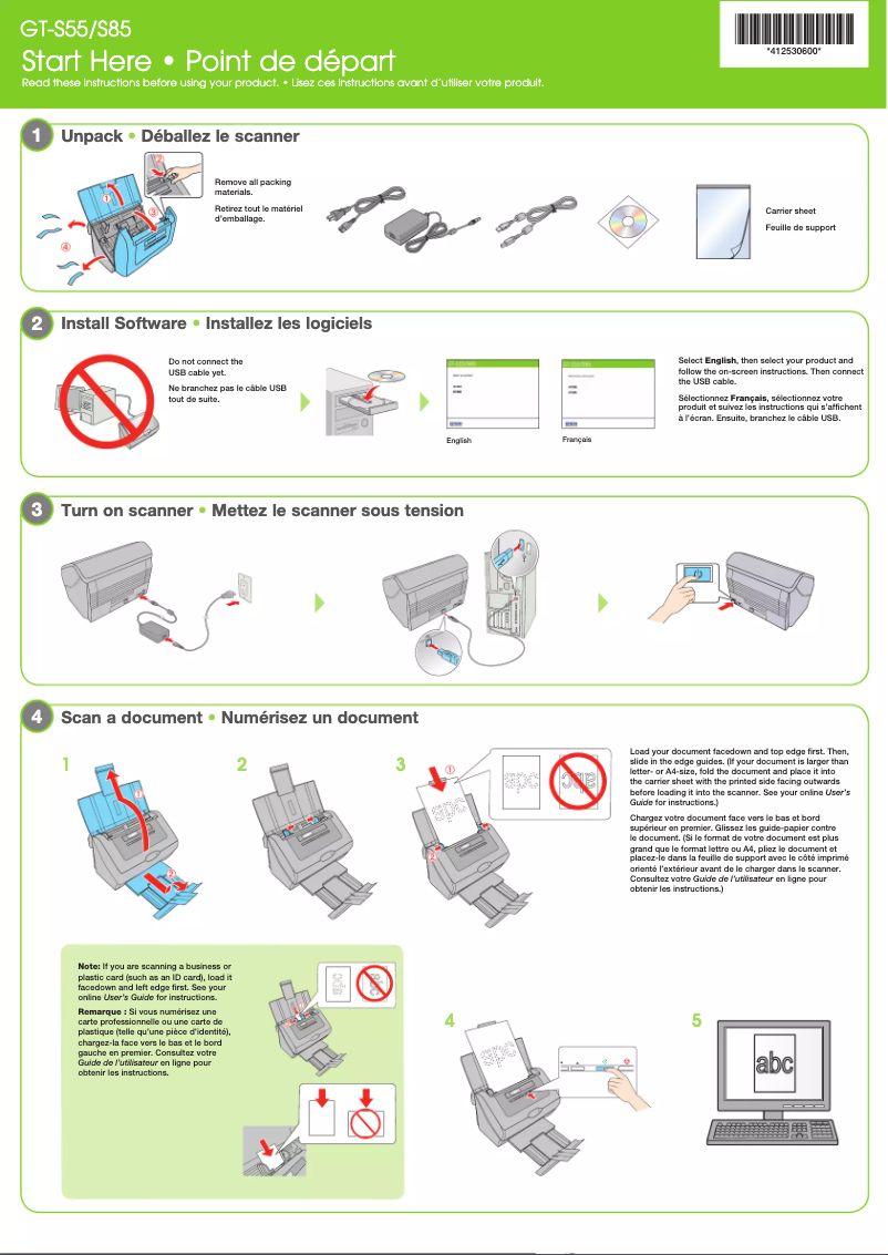 Page 1 of the manual Installation Guide Epson GT-S85N