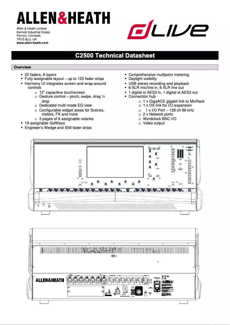 Page 1 de la notice Fiche technique Allen & Heath dLive C2500