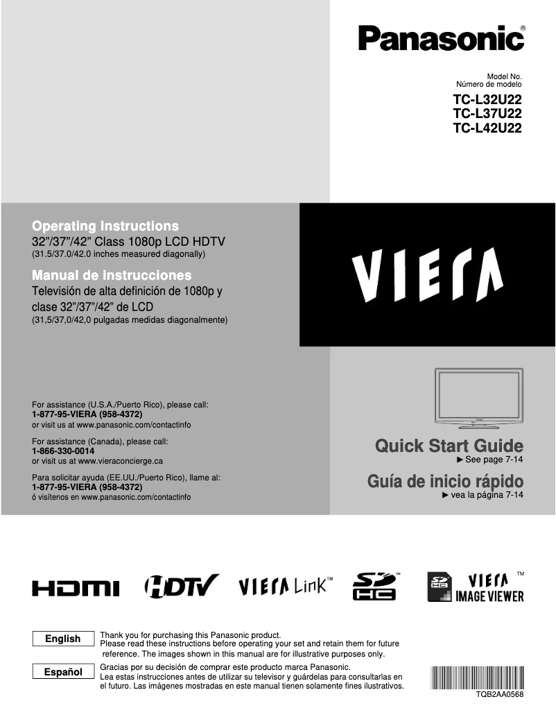 First page image of the manual for Viera TC-L37U22