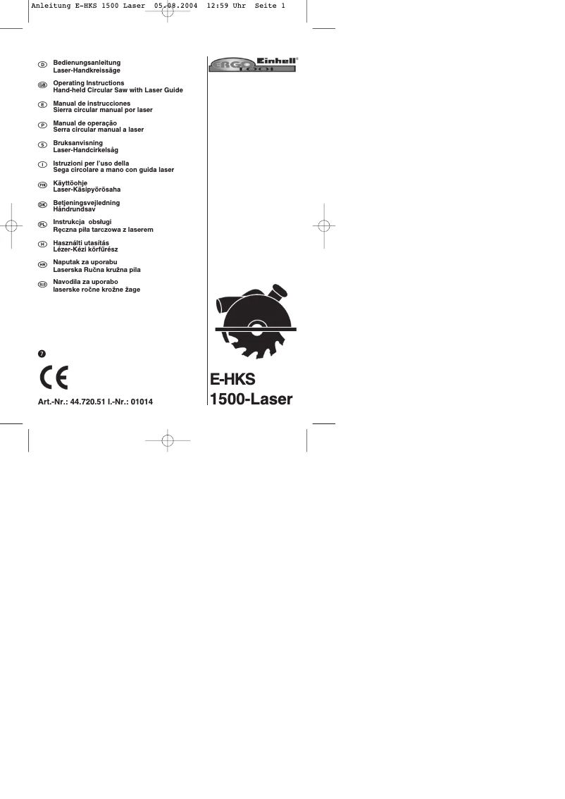First page image of the manual for E-HKS 1500-Laser