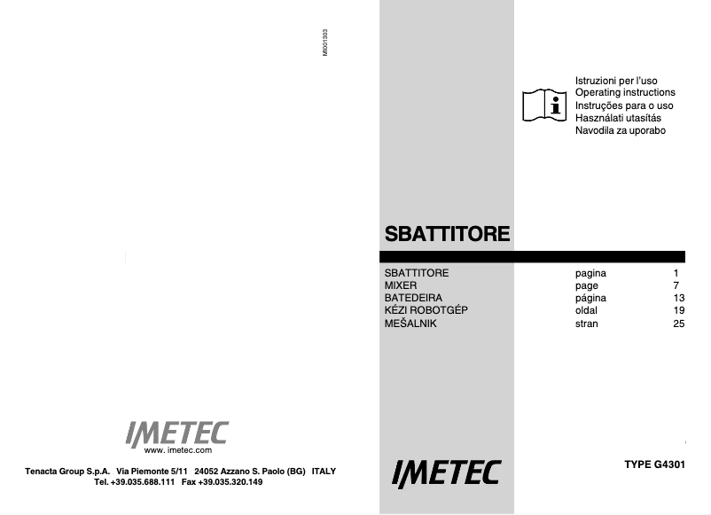 Page 1 of the manual User Manual Imetec G4301