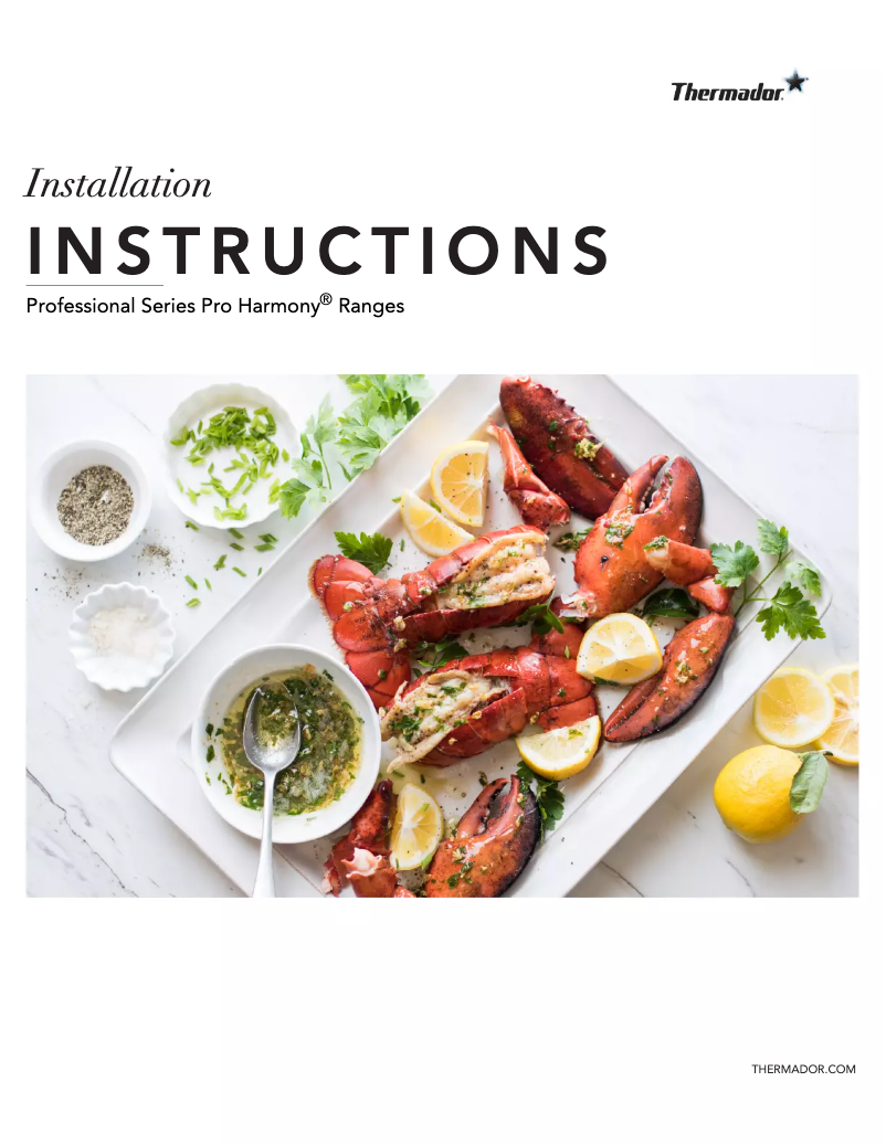 Page 1 of the manual Installation Guide Thermador Pro Harmony PRG366WH