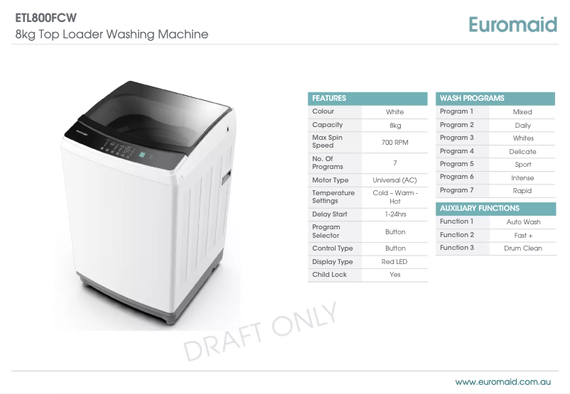 First page image of the manual for ETL800FCW