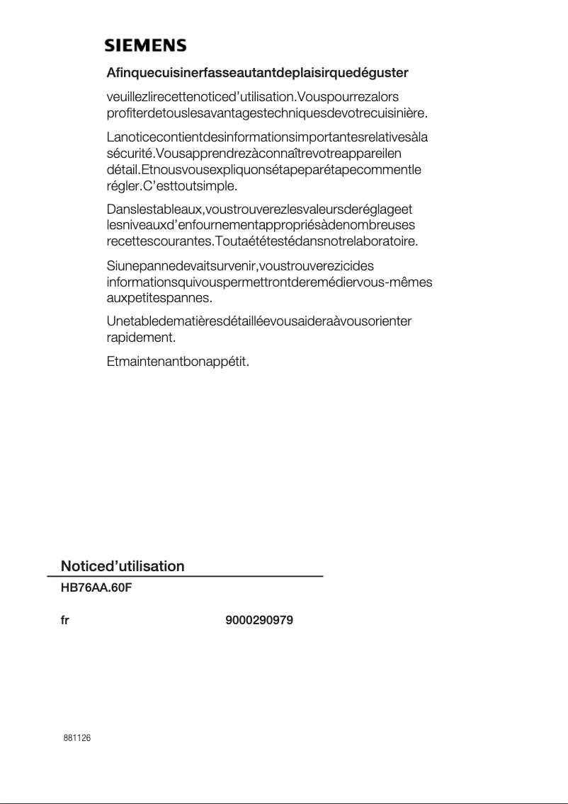 First page image of the manual for HB76AA660F