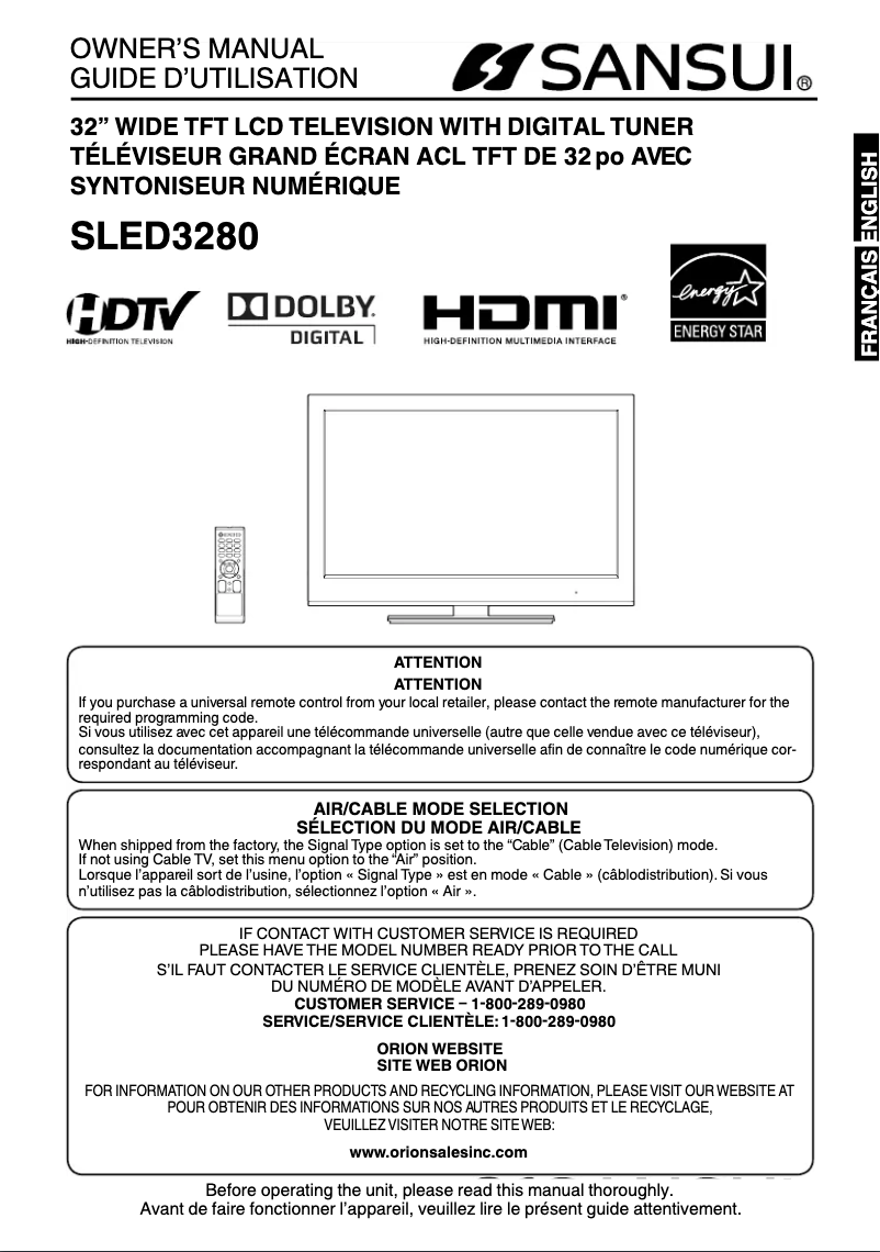 Page 1 of the manual User Manual Sansui SLED3280