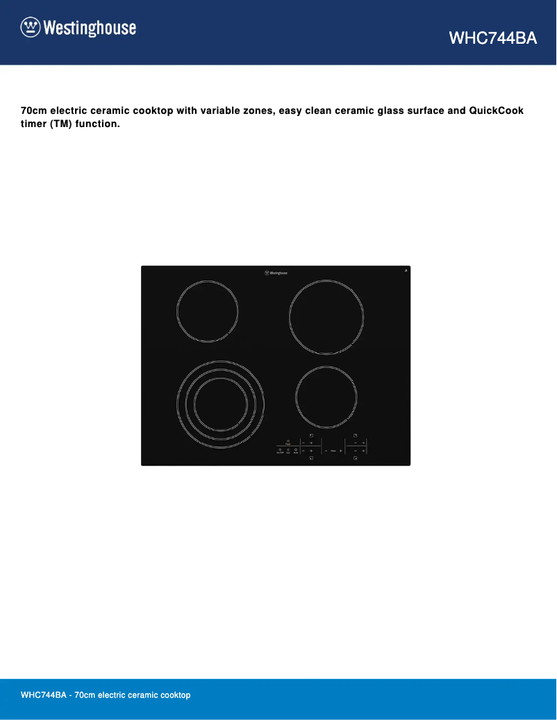 Page 1 of the manual Technical Sheet Westinghouse WHC744BA
