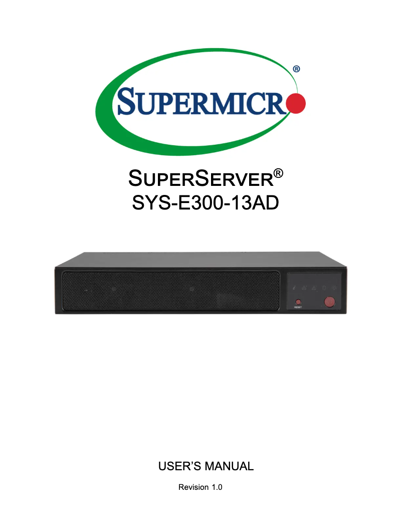 Page 1 of the manual User Manual Supermicro SuperServer SYS-E300-13AD