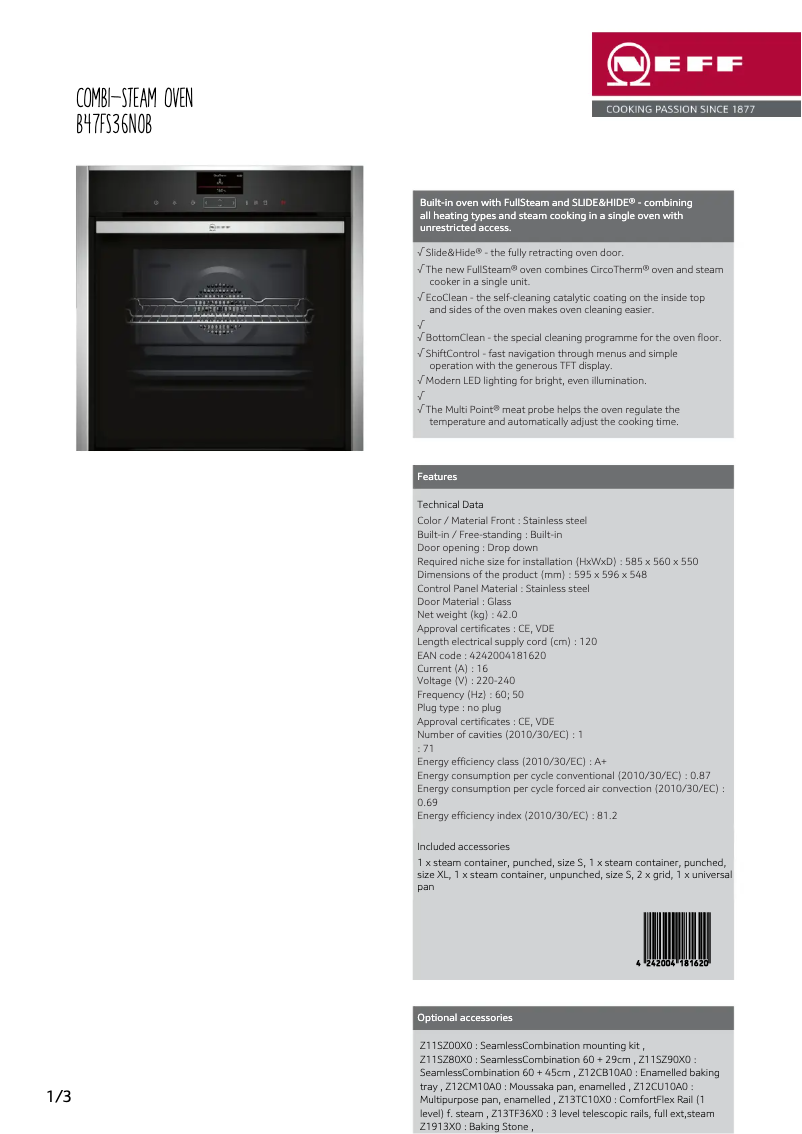 First page image of the manual for B47FS36N0B