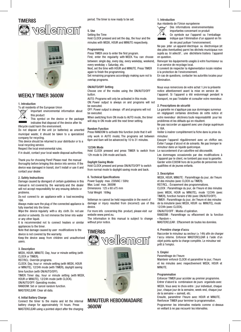 First page image of the manual for TIMER8S