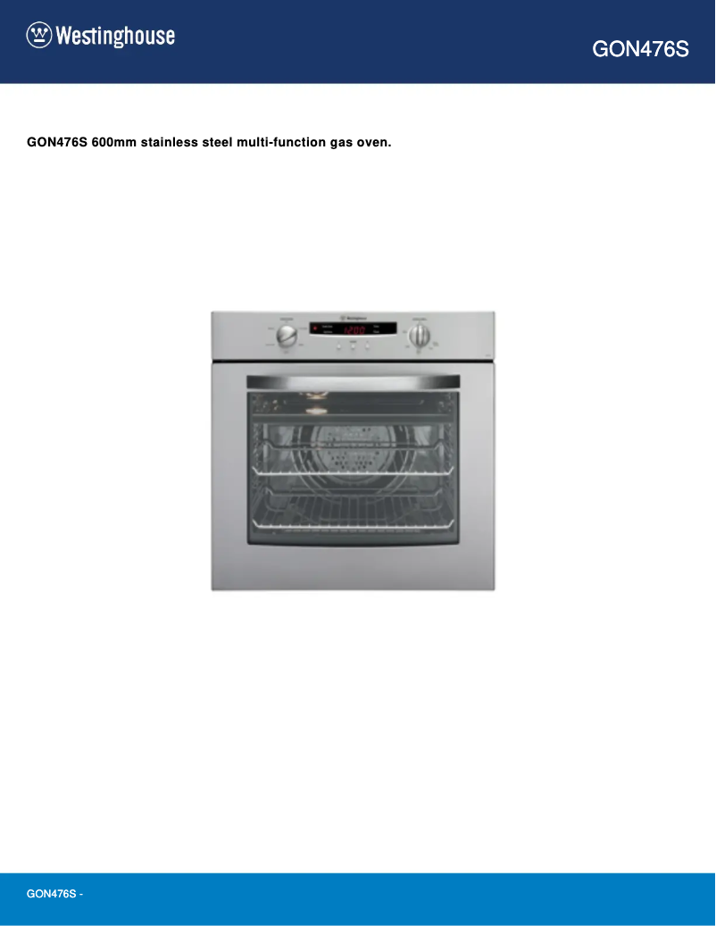 Page 1 of the manual User Manual Westinghouse GON476S