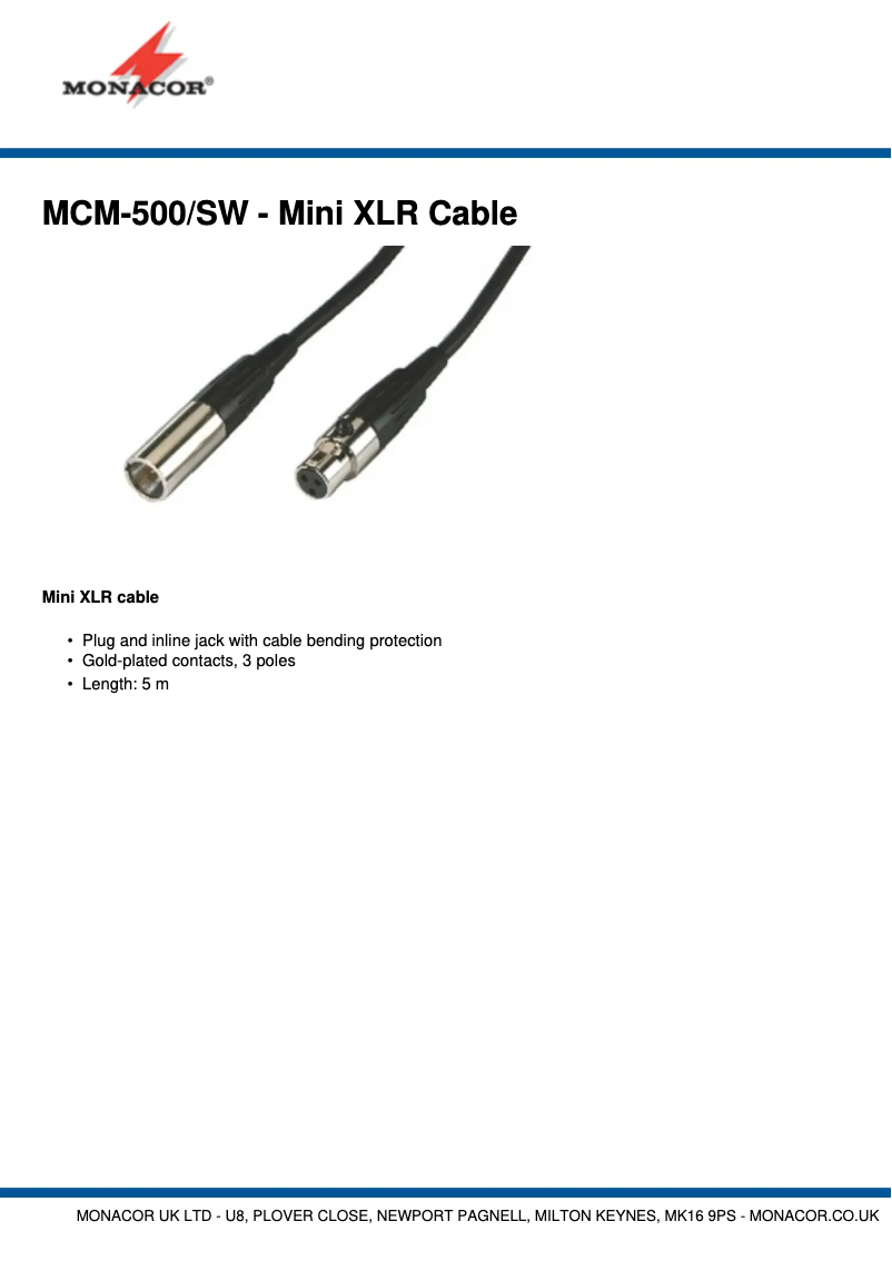 Page 1 of the manual User Manual Monacor MCM-500/SW