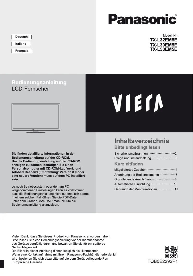 First page image of the manual for TX-L32EM5