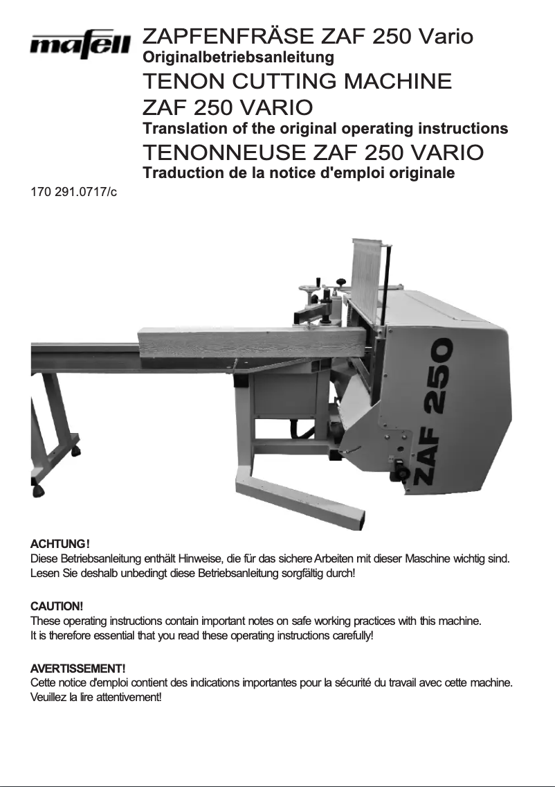 First page image of the manual for ZAF 250 Vario
