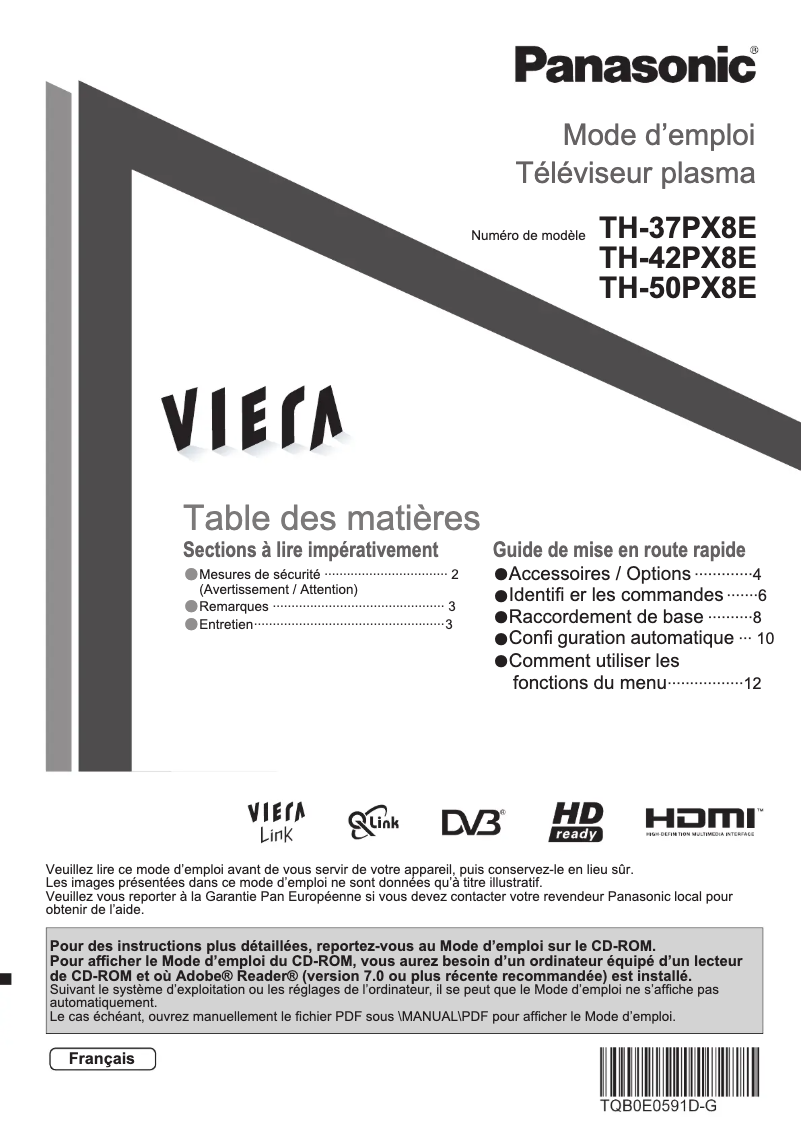 Page 1 of the manual User Manual Panasonic Viera TH-37PX8ES
