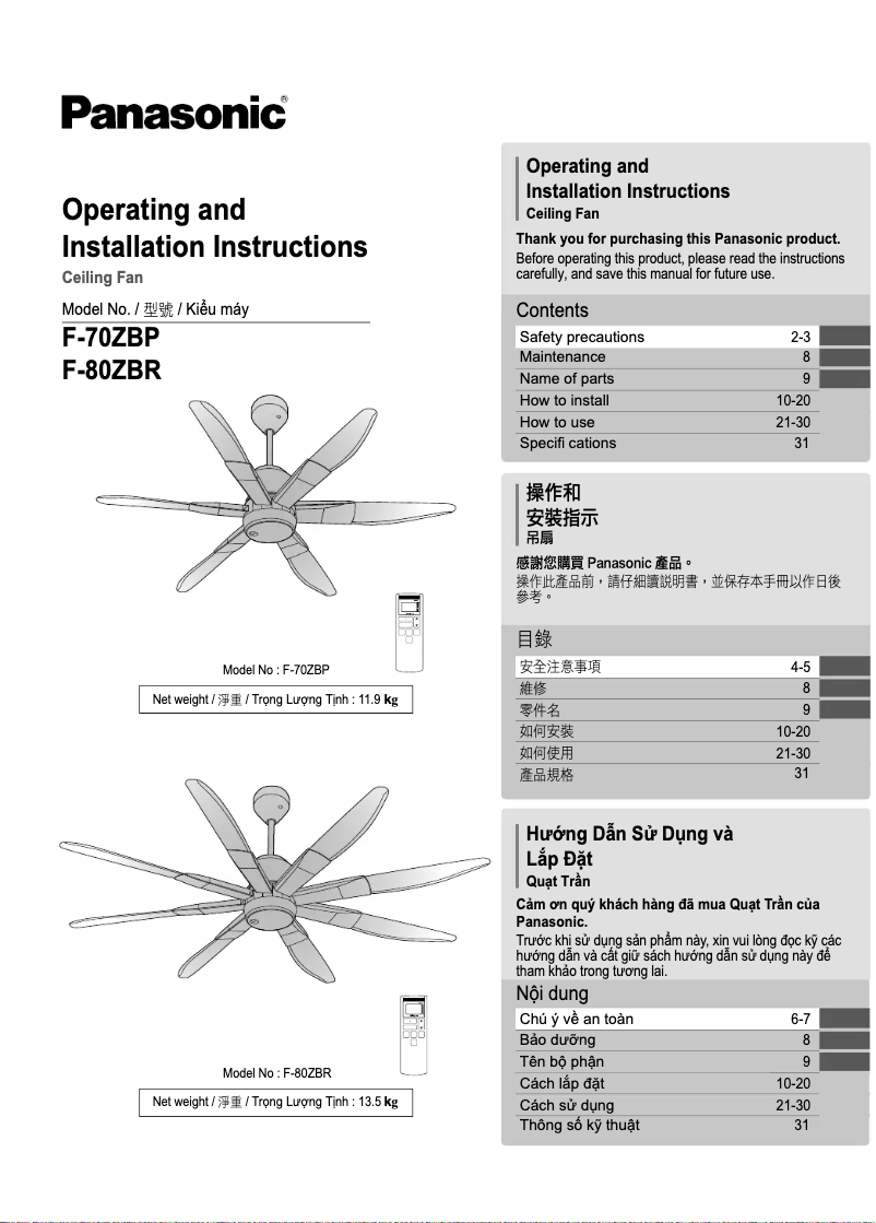Page 1 of the manual User Manual Panasonic F-70ZBP