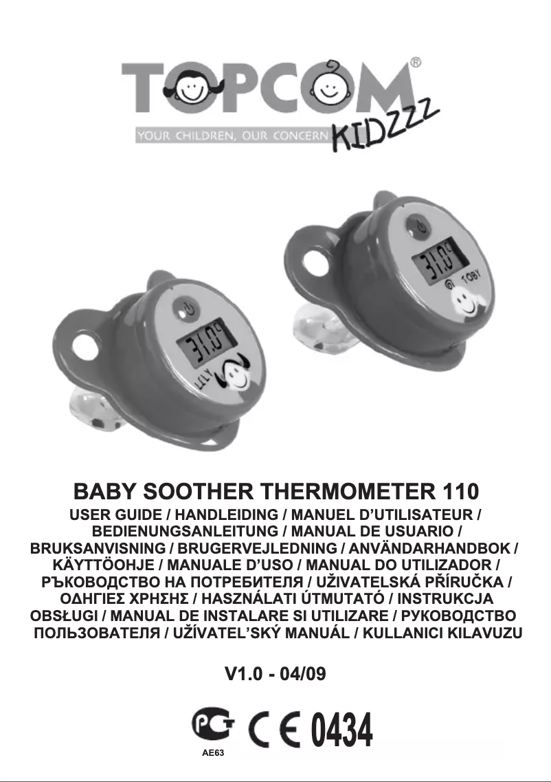 Page 1 of the manual User Manual Topcom Baby Soother Thermometer 110 Toby