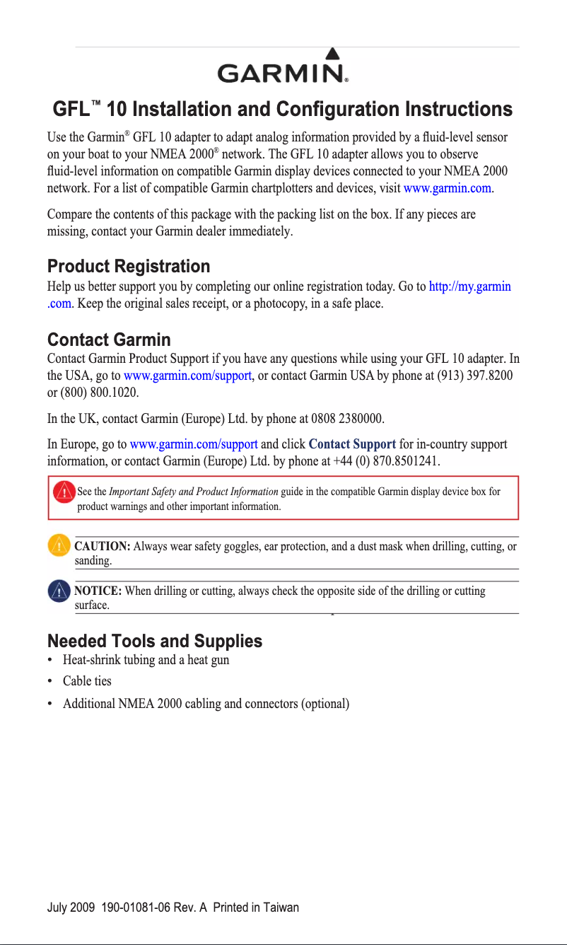 First page image of the manual for GFL 10