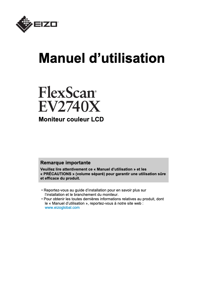 First page image of the manual for FlexScan EV2740X