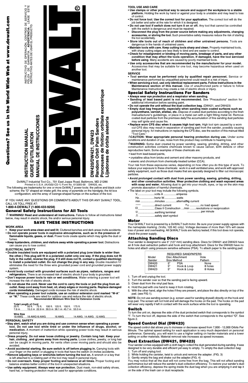 First page image of the manual for DW420