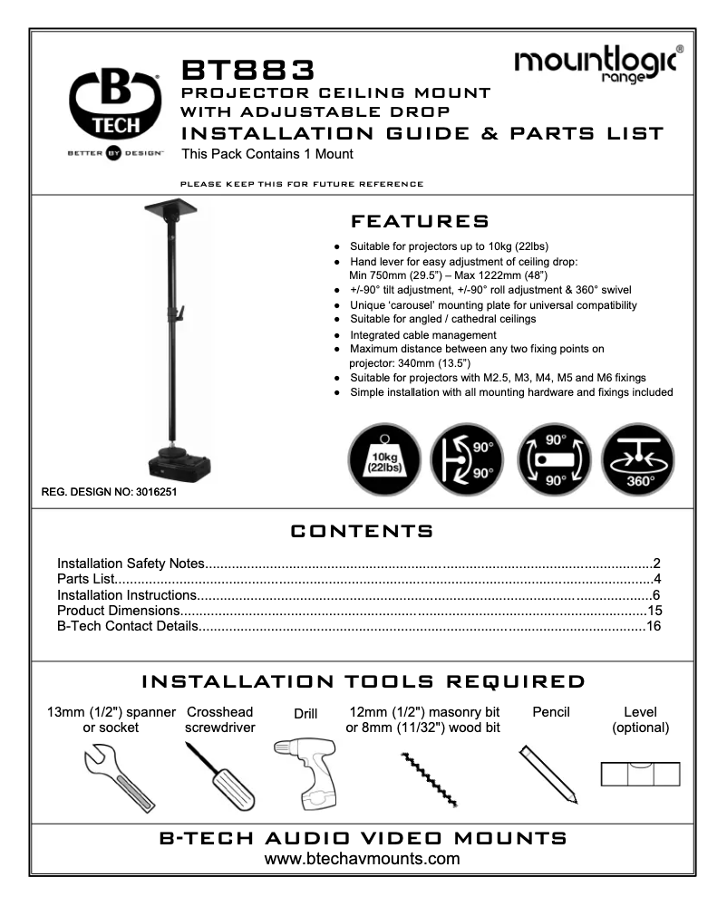 First page image of the manual for BT883