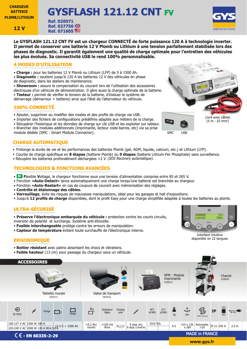 Page 1 of the manual Technical Sheet GYS Gysflash 121.12 Cnt-Fv
