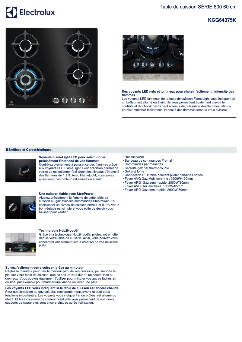 Page 1 of the manual Technical Sheet Electrolux KGG64375K