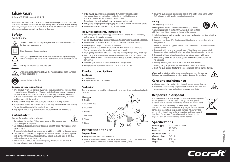 Page 1 of the manual User Manual Cocraft HG 70