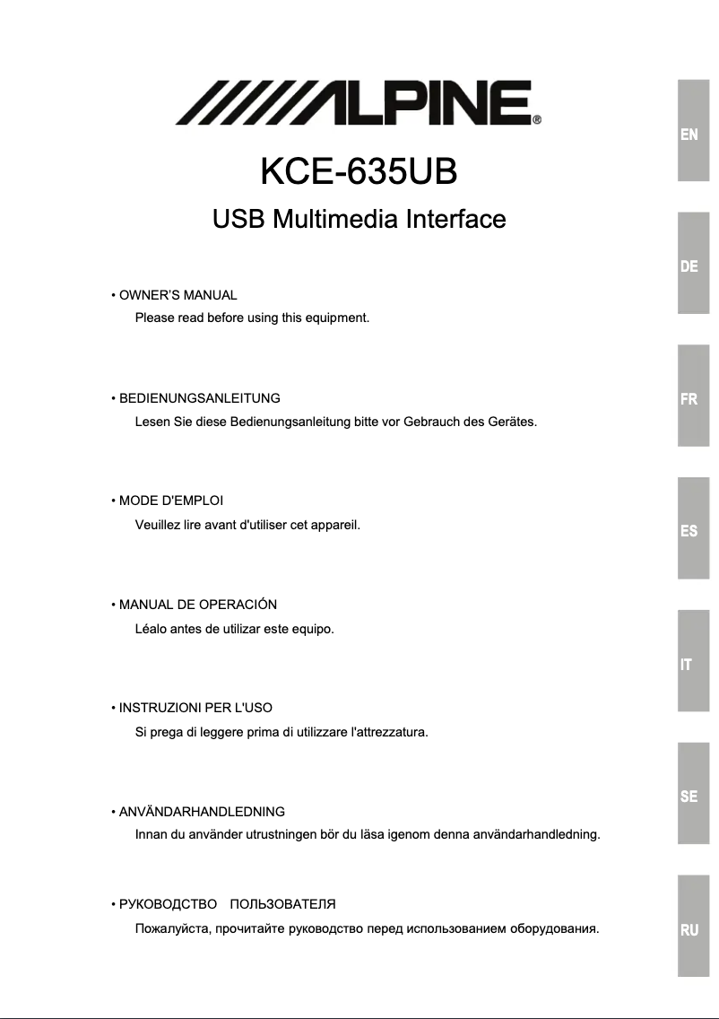 Page 1 of the manual User Manual Alpine KCE-635UB