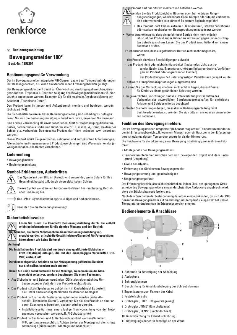 Page 1 of the manual User Manual Renkforce 1296294