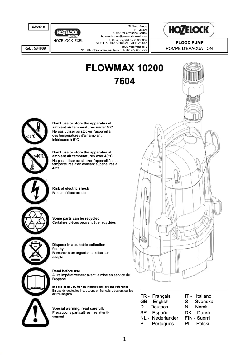 Page 1 of the manual User Manual Hozelock Flowmax 10200 7604