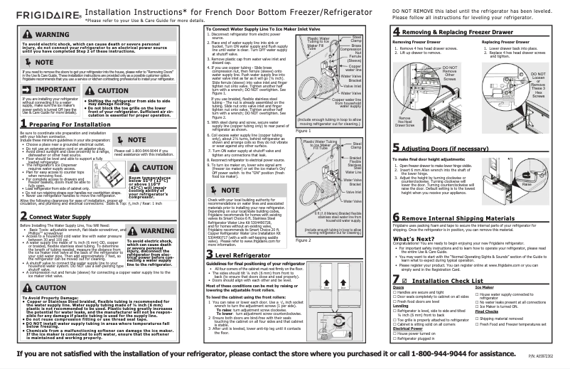 Page 1 of the manual Installation Guide Frigidaire FGHN2868TE