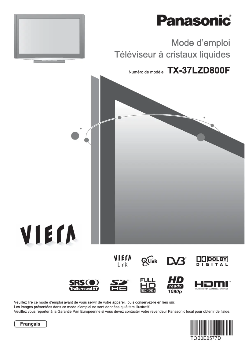 First page image of the manual for Viera TX-37LZD800F