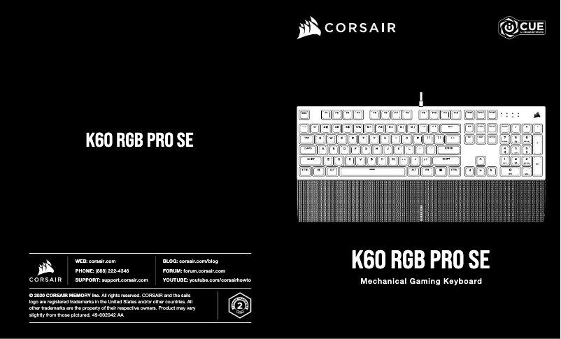 Page 1 of the manual User Manual Corsair K60 RGB PRO SE