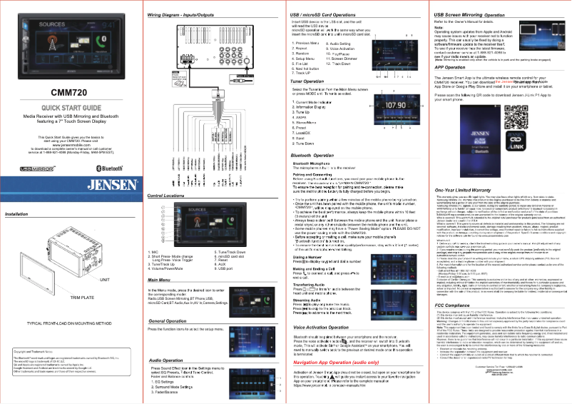 Page 1 of the manual Quick Start Guide Jensen CMM720