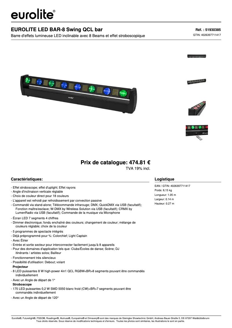 Page 1 of the manual Technical Sheet Eurolite LED BAR-8 Swing QCL