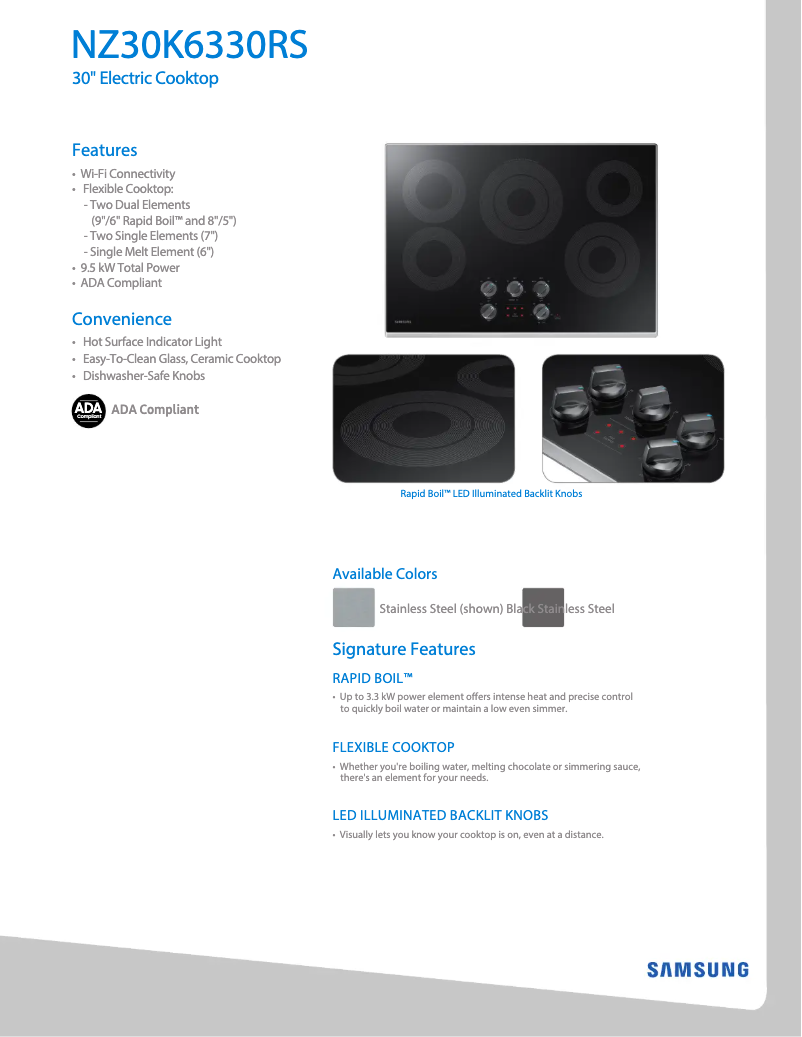 Page 1 of the manual Technical Sheet Samsung NZ30K6330RS