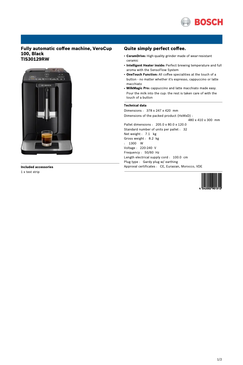 First page image of the manual for VeroCup 100 TIS30129RW