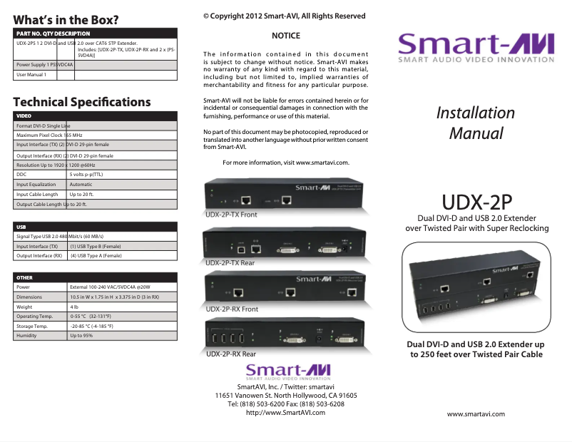First page image of the manual for UDX-2PTX