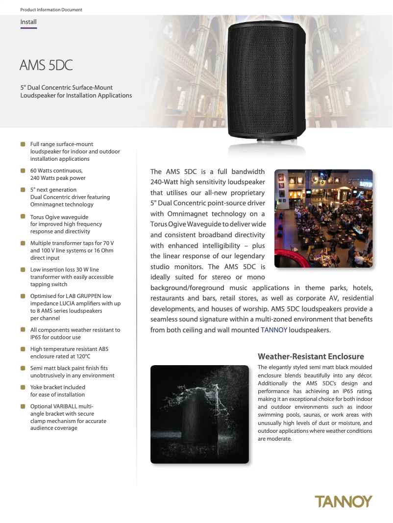 Page 1 of the manual Technical Sheet Tannoy AMS 5DC
