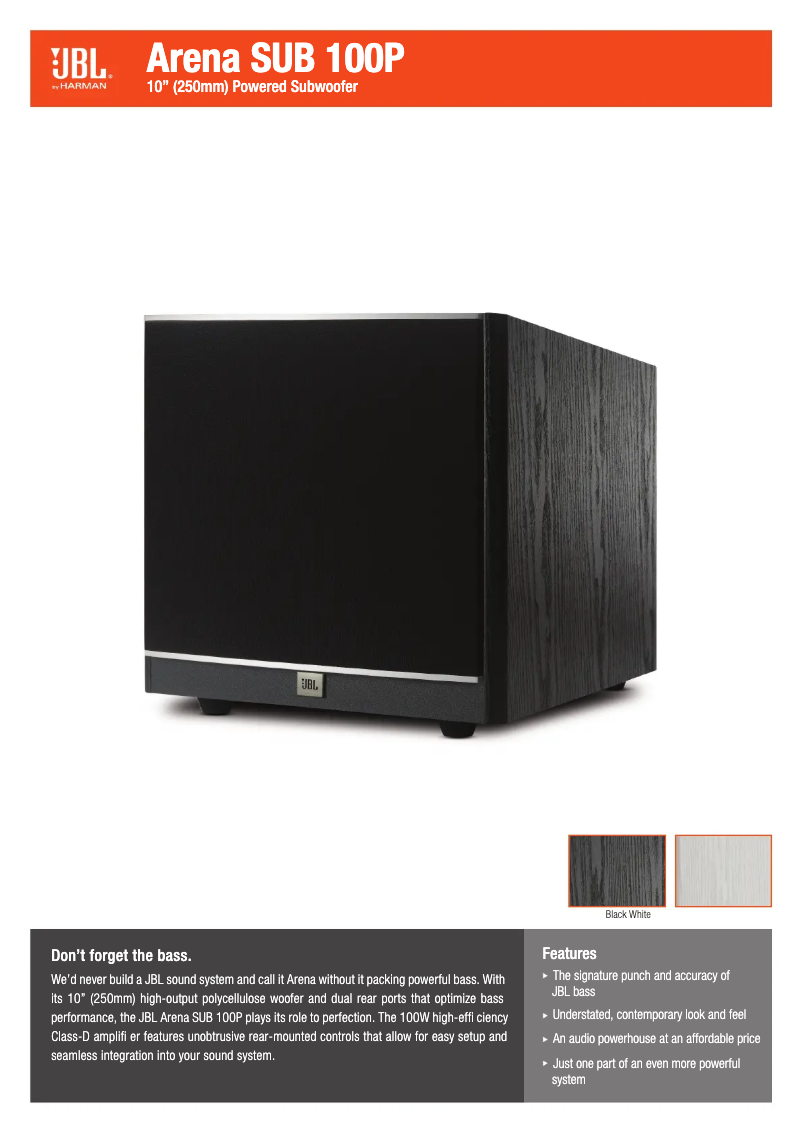 Page 1 of the manual Technical Sheet JBL Arena SUB 100P