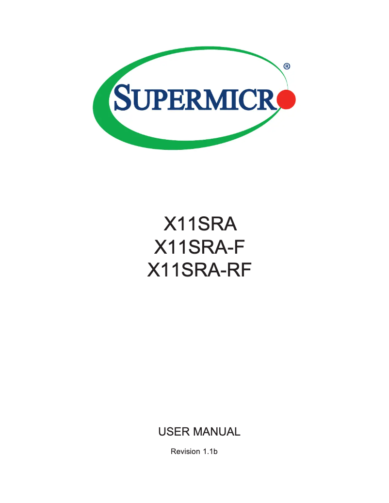 Page 1 of the manual User Manual Supermicro X11SRA-F