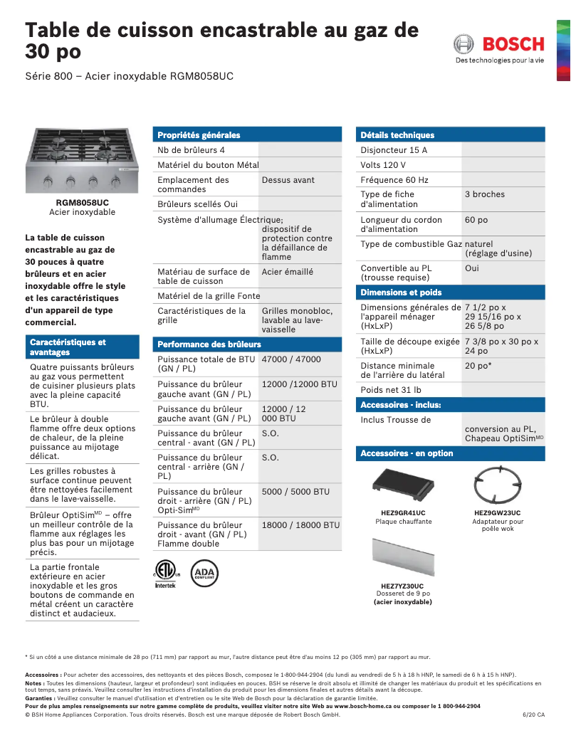 Page 1 of the manual Technical Sheet Bosch RGM8058UC