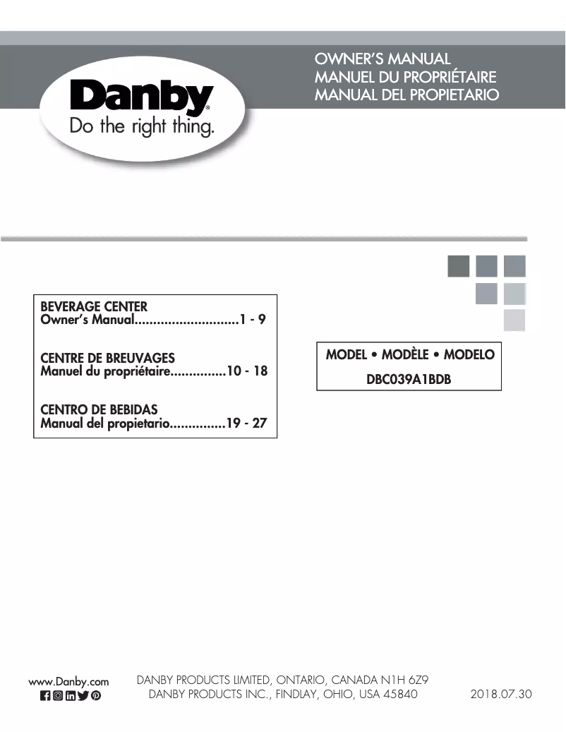 Page 1 of the manual User Manual Danby DBC039A1BDB